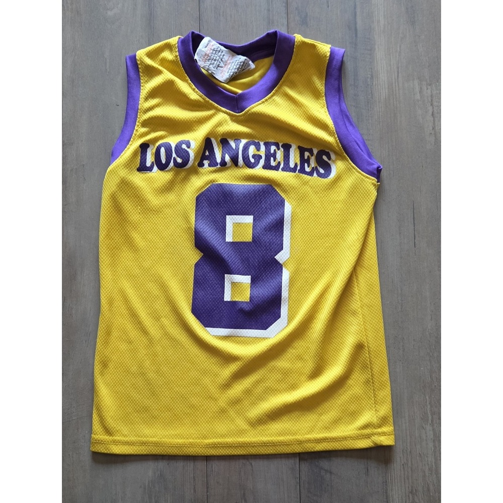 HE Los Angeles #8 Kids Basketball Sleeveless Jersey Sz 7 Yellow & Purple